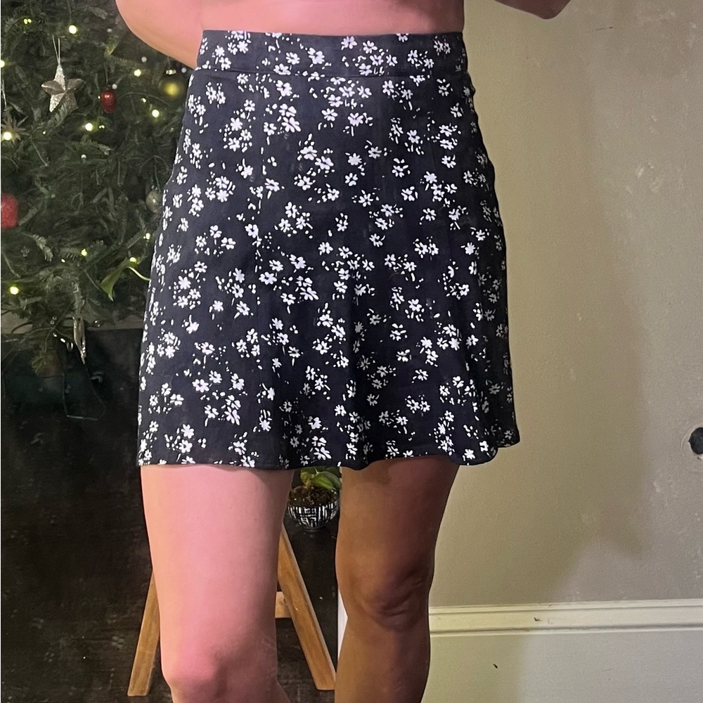 Reformation Black and White Floral Mini Skirt